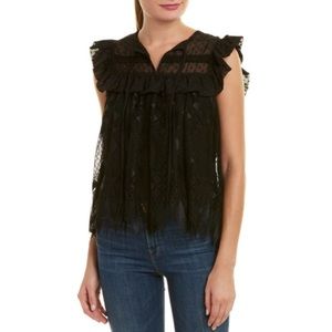 Foxiedox Cap Sleeve Swiss Dot Florence Blouse Black S NWT